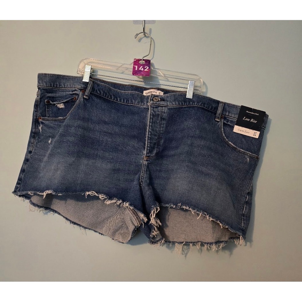 Abercrombie & Fitch Womens Denim Shorts Blue Low Rise Curve Love Cutoff 37 NEW